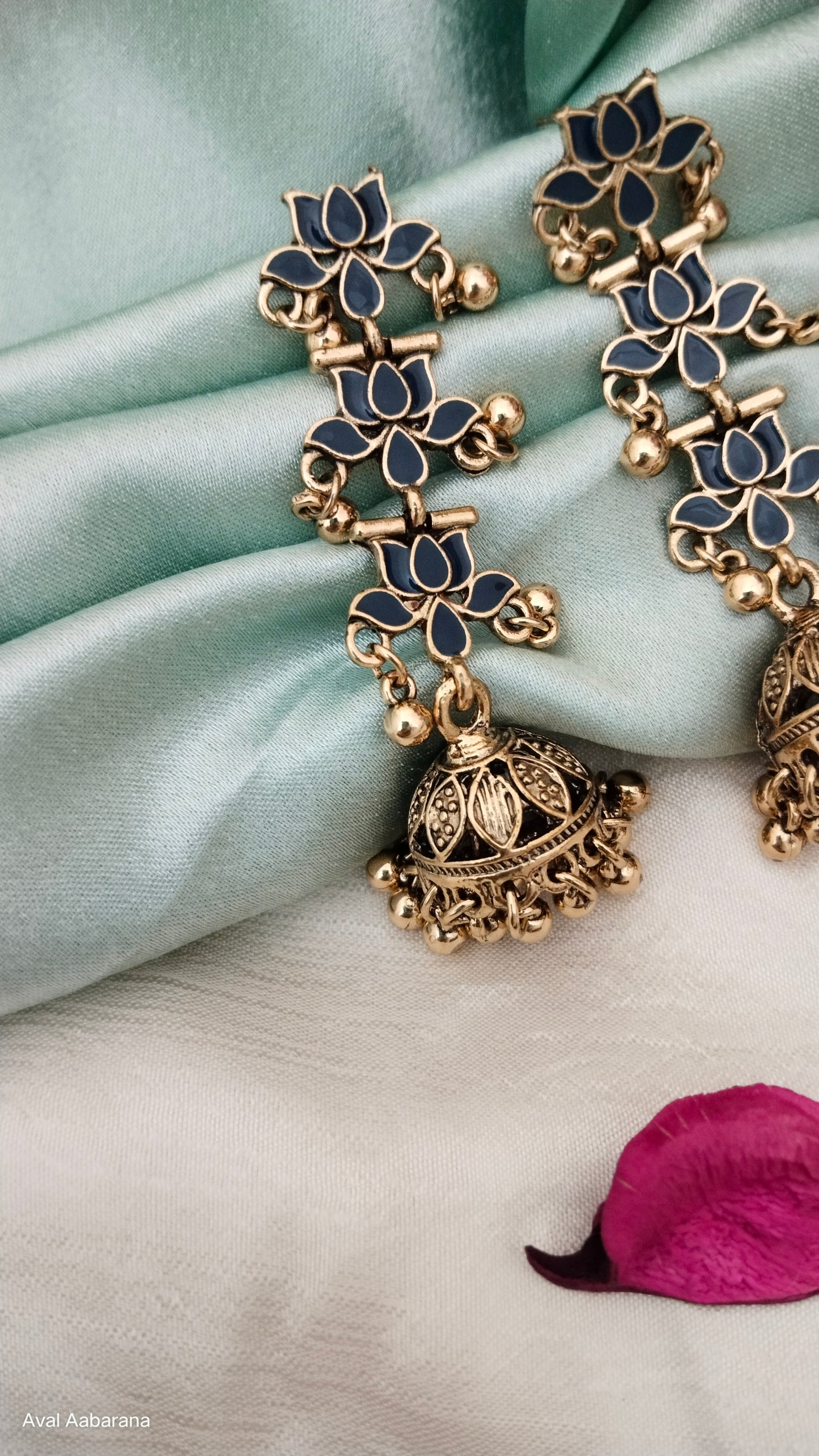 Enamelled Tamara Long navi blue Jhumka earring