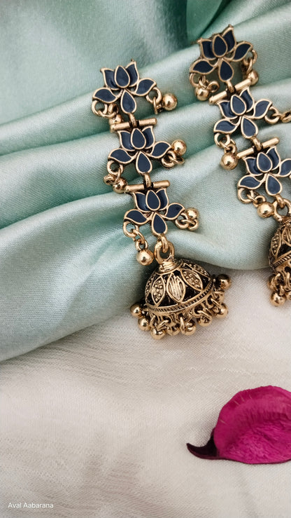 Enamelled Tamara Long navi blue Jhumka earring