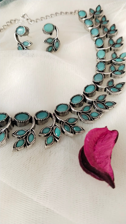 Blue monalisa stone Silver Replica Necklace set