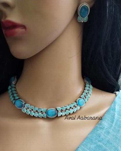 Silver Replica sky blue Neckwear with earrings