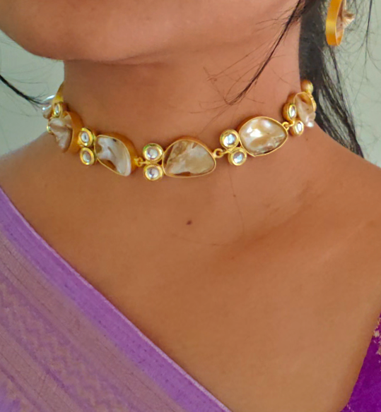 Disha - Mother of pearl choker necklace with Earring