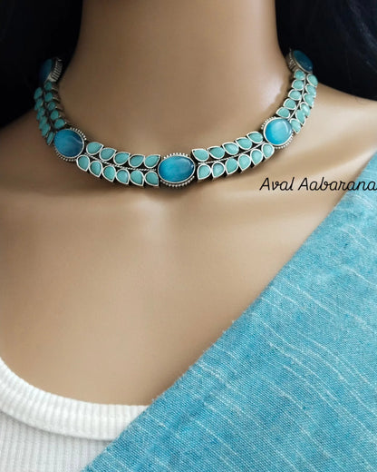 Silver Replica sky blue Neckwear with earrings