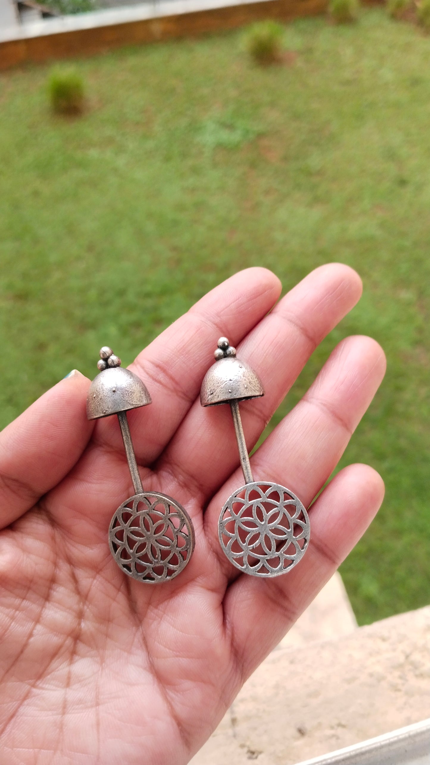 SR15 Unique shaped self designed Silver Replica Earrings