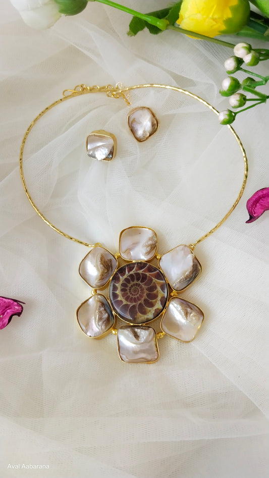 BM1091 - Mother of pearl with Shell center stone Brass Hasli with cute stud