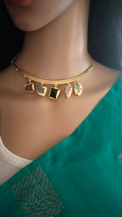 Multicolored raw stone Hasli neckpiece