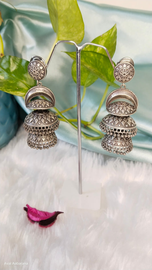 3 layered silver replica Jhumka earring