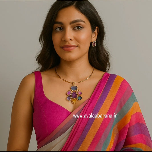 Multicolour  Raw stone Elegant Husli choker
