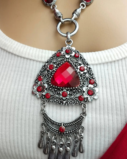 Imported western Royal red pendant chain with earring