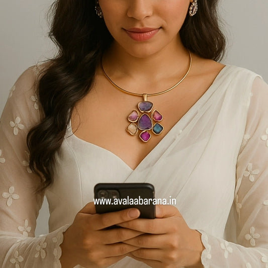 Multicolour  Raw stone Elegant Husli choker