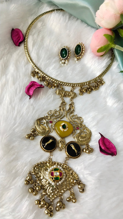 Contemporary Royal Sabyasachi  inspired Hasli choker necklace with earring
