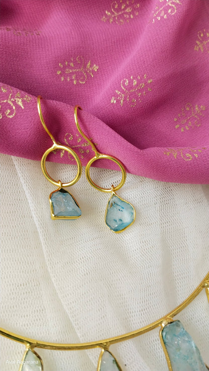 BR1090 - Exclusive Raw stone Husli choker with pretty Earring in sky blue, purple & ice blue colors