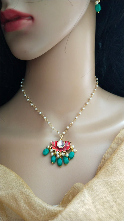 Kids Pretty meenakari & kundan pendant chain